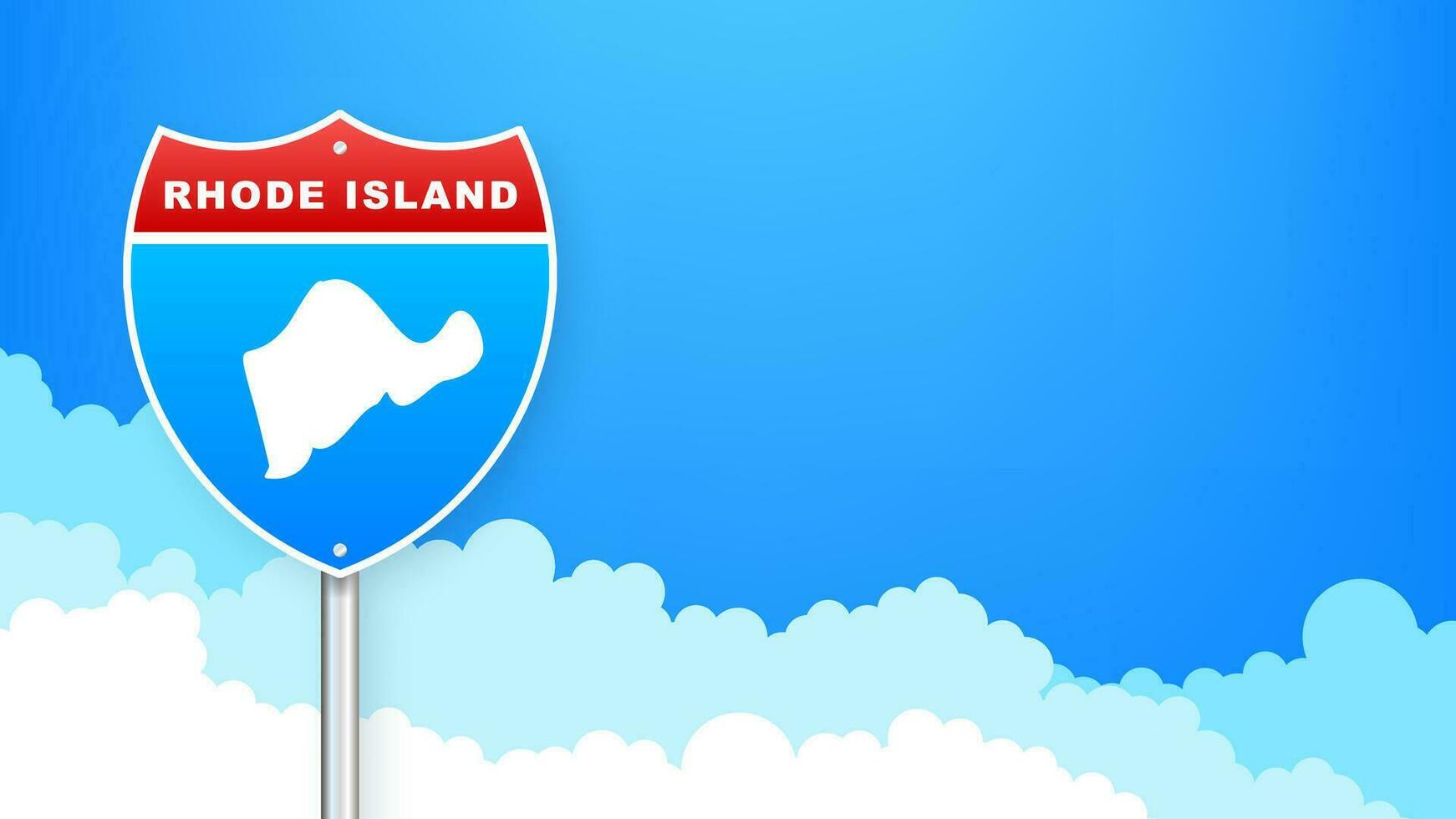 Rhode Island map on road sign. Welcome to State of Rhode Island. Vector illustration