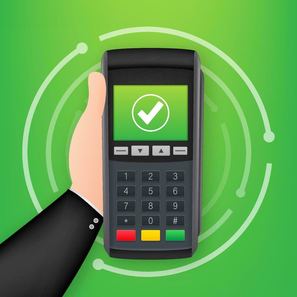 POS Payment terminal. Approved payment. Vector stock illustration