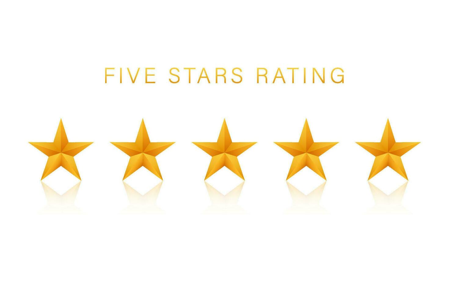 Five golden rating star on white background. Vector stock illustration.