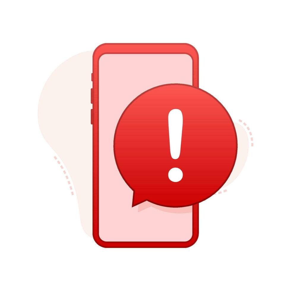 Alert message mobile notification. Danger error alerts, smartphone virus problem or insecure messaging spam problems notifications. Vector stock illustration.
