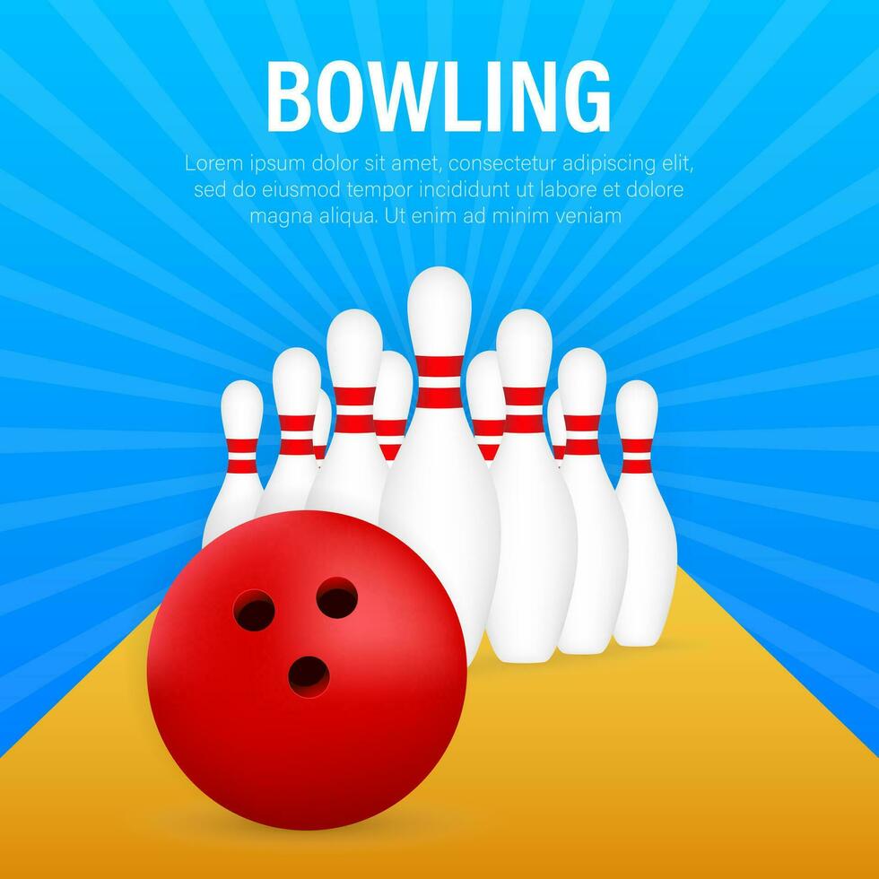 Bowling poster. Bowling game leisure concept. Vector stock illustration