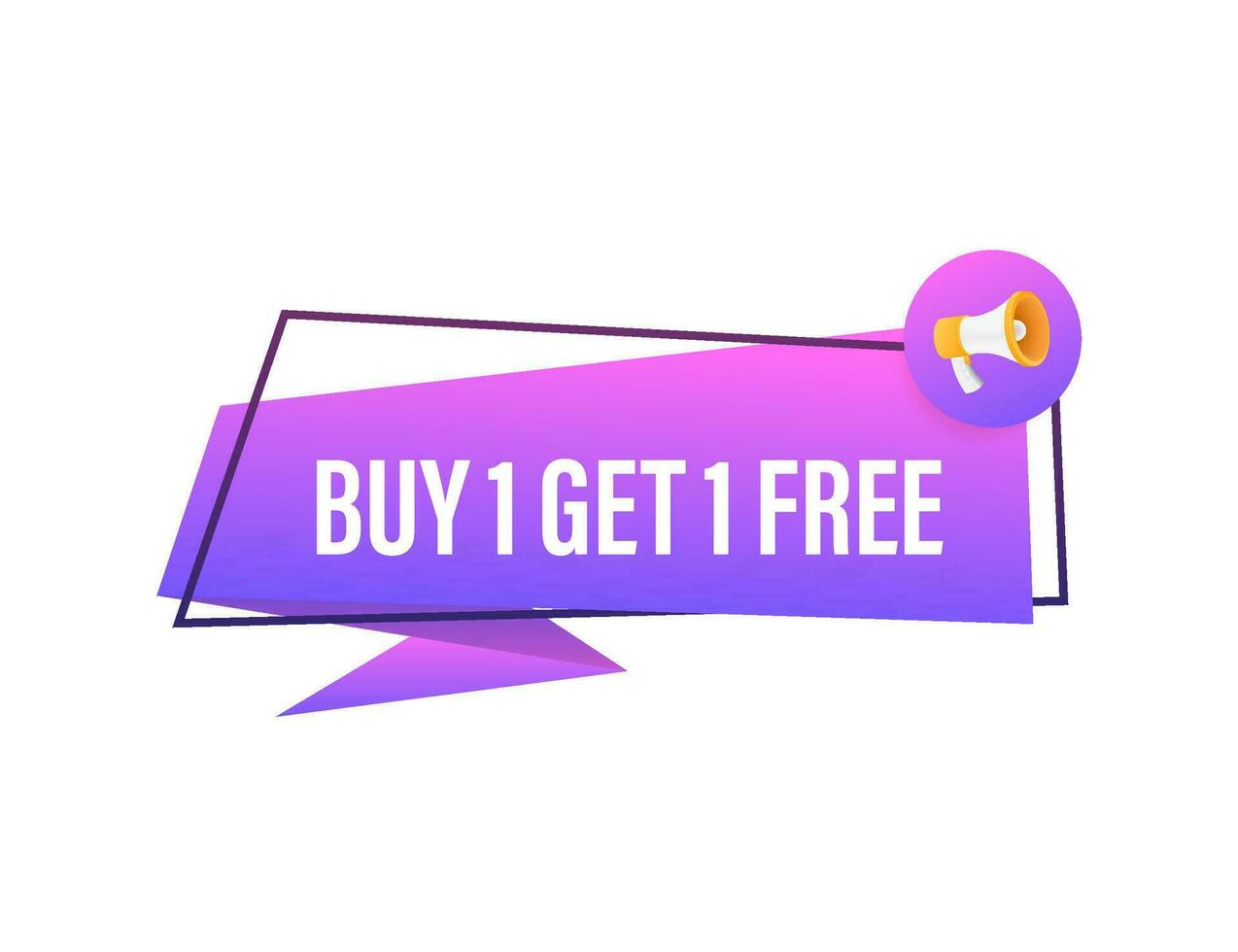 Megaphone banner, business concept with text Buy 1 Get 1 Free. Sale tag. Vector stock illustration.