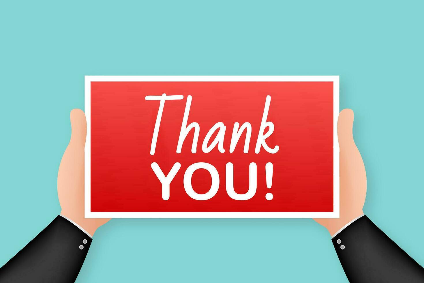 Thank you. Cartoon poster with hand holding placard for banner design. Banner, Billboard design. Vector stock illustration