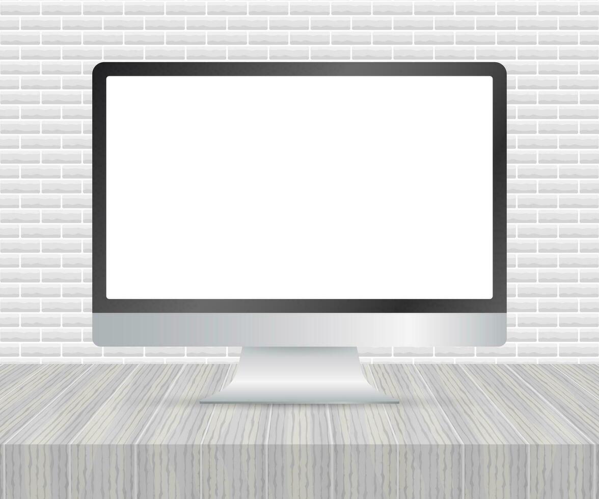 Computer display isolated in realistic design on white background. Vector stock illustration