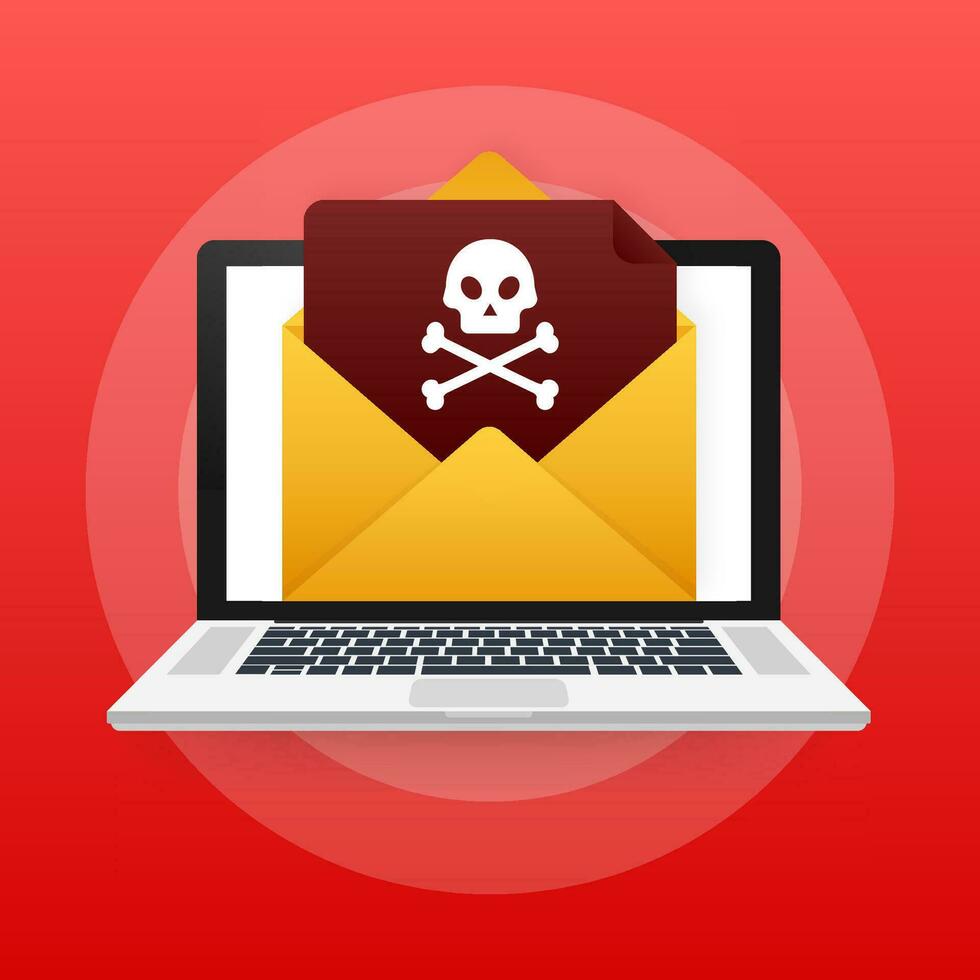 Red email virus. Computer screen. virus, piracy, hacking and security, protection Vector stock illustration