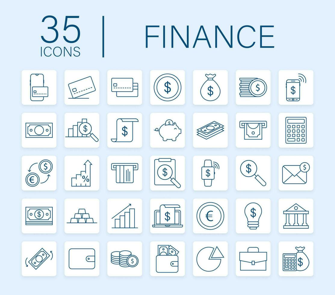 Money, finance, payments. Set outline web icon Vector stock illustration