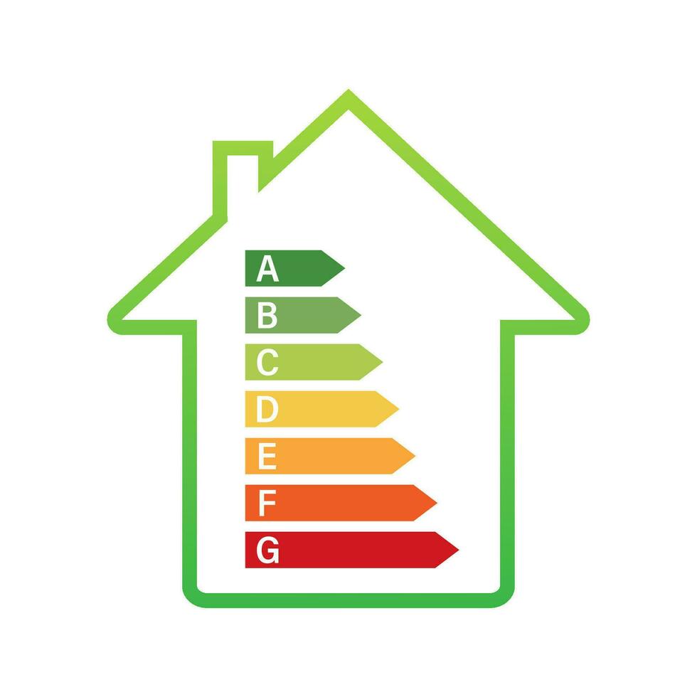 Energy efficiency chart and house concept. Home icon vector. Solar power. Green home. Vector stock illustration