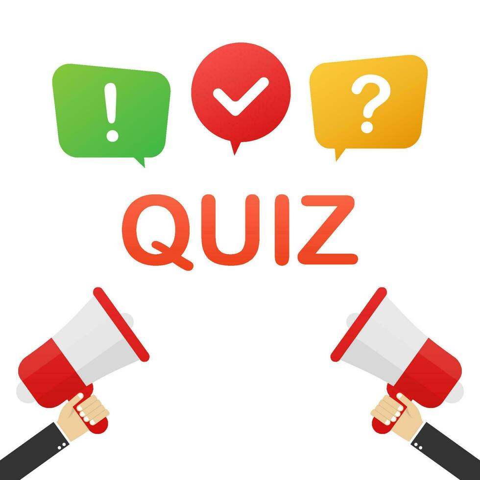 Quiz logo with speech bubble symbols, concept of questionnaire show sing, quiz button. Vector illustration.