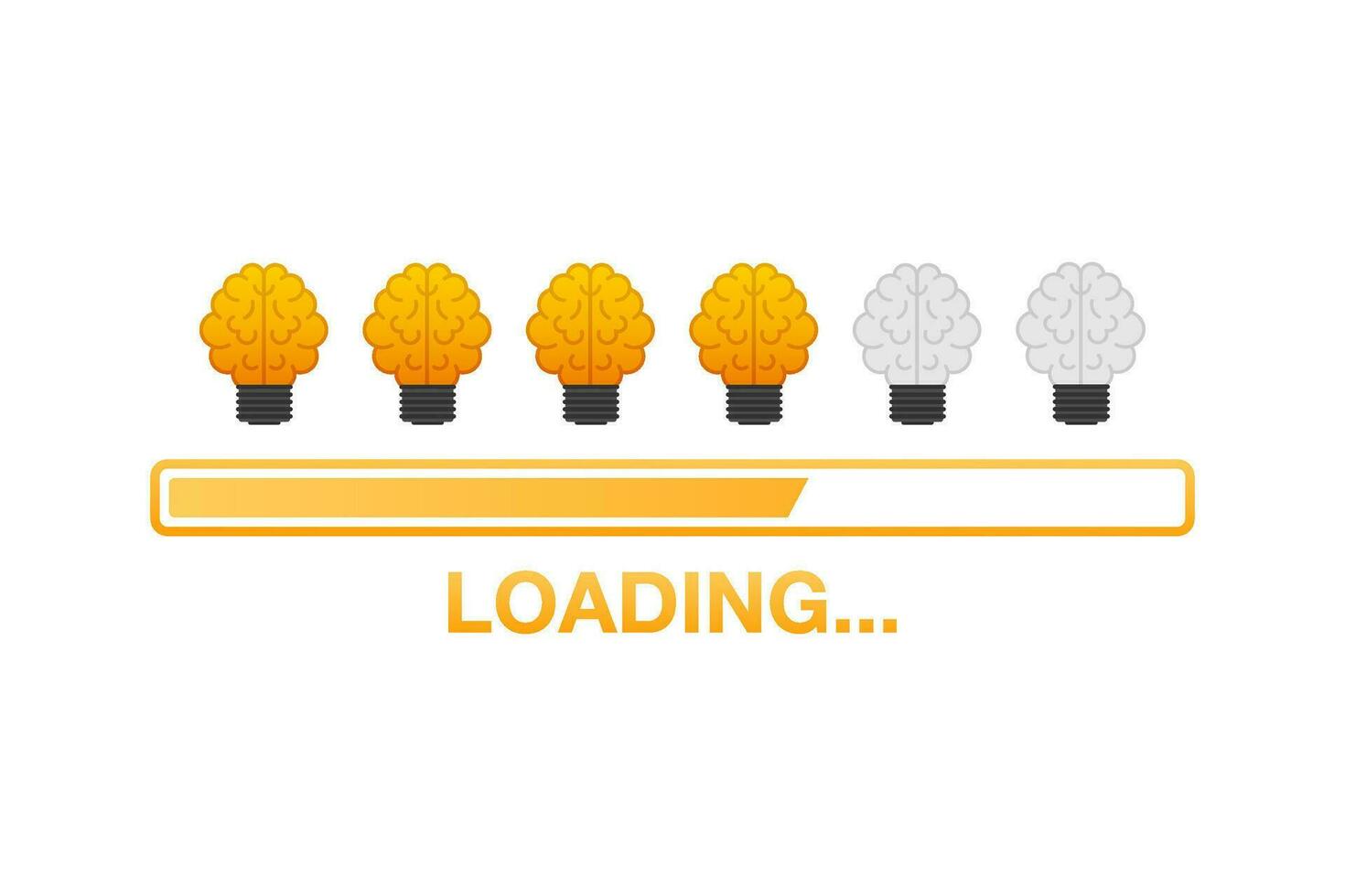 Idea loading concept with idea brain processed on a lightbulb bar. Vector stock illustration