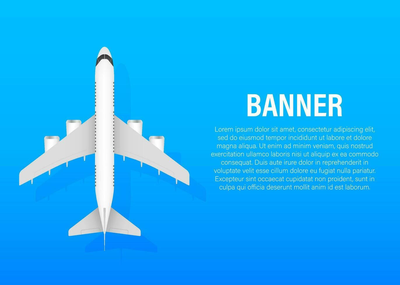 White airplane on a blue background in profile, banner, isolated. Vector stock illustration.