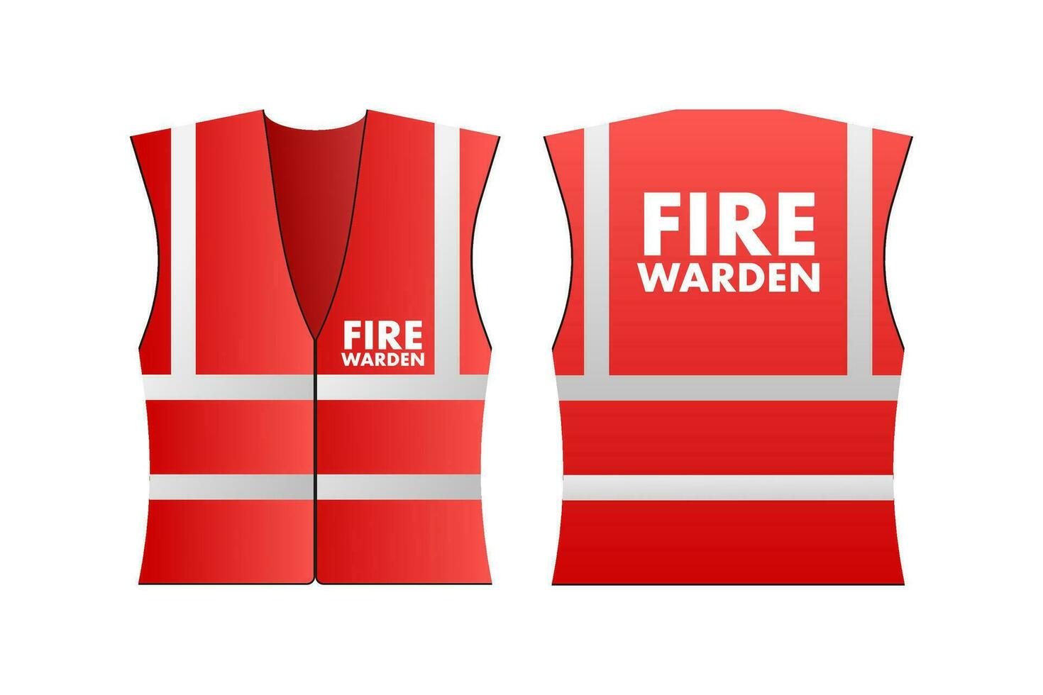 Red reflective warden fire vest for people. Security safety. Vector stock illustration.