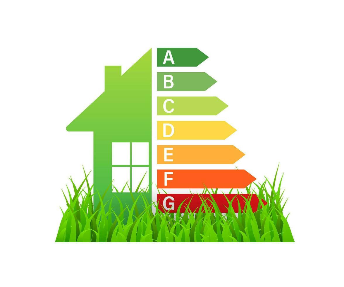 Energy efficiency chart and house concept. Home icon vector. Solar power. Green home. Vector stock illustration