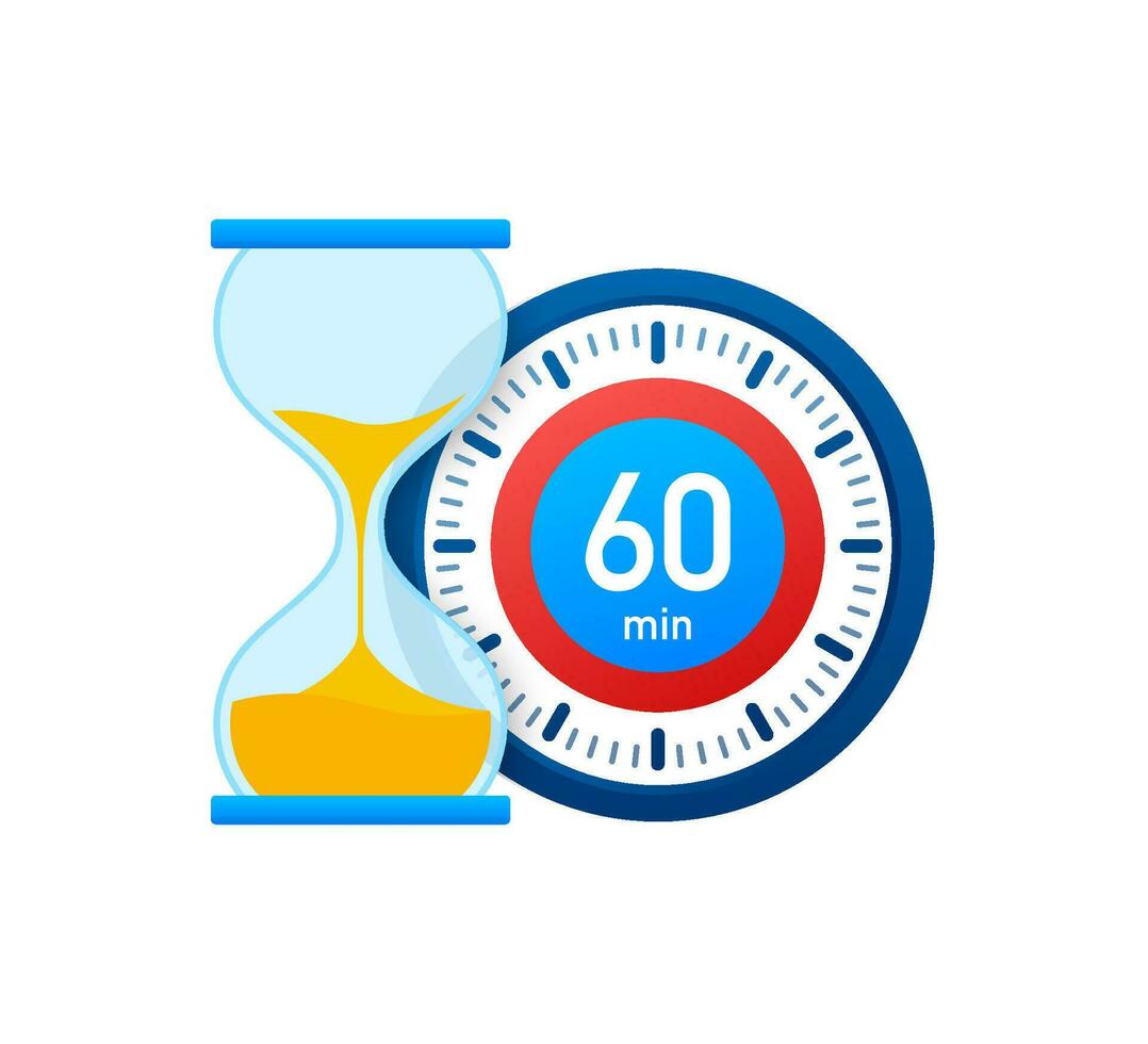 The 60 minutes, stopwatch vector icon. Stopwatch icon in flat style, timer on on color background. Vector illustration