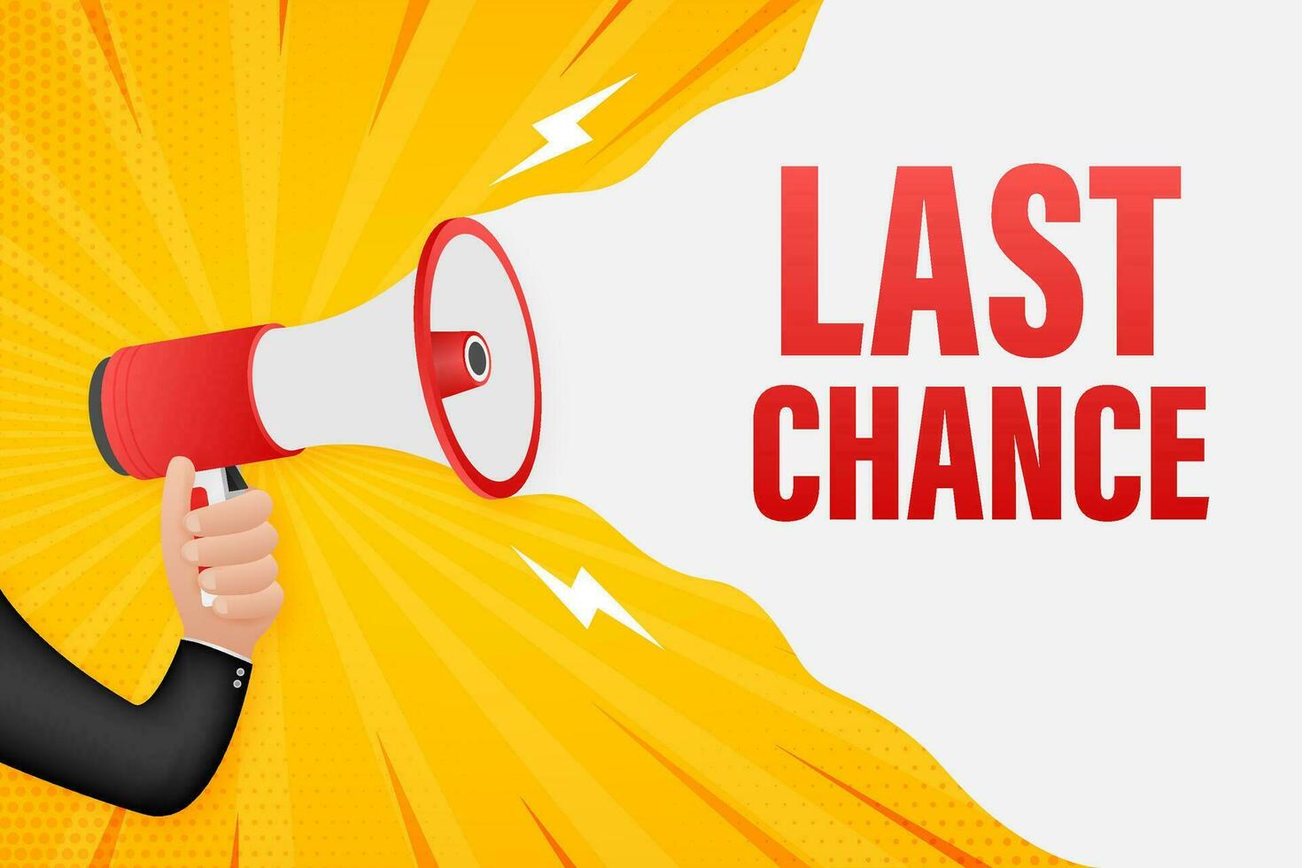 Hand Holding Megaphone with last chance. Megaphone banner. Web design. Vector stock illustration.