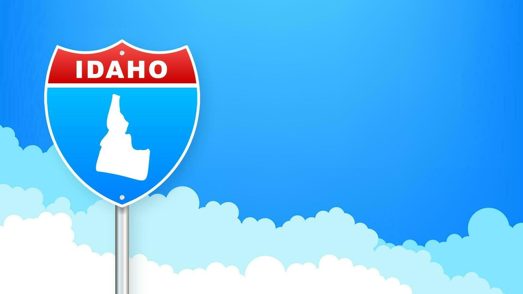 Idaho mapa en la carretera signo. Bienvenido a estado de Idaho. vector ilustración