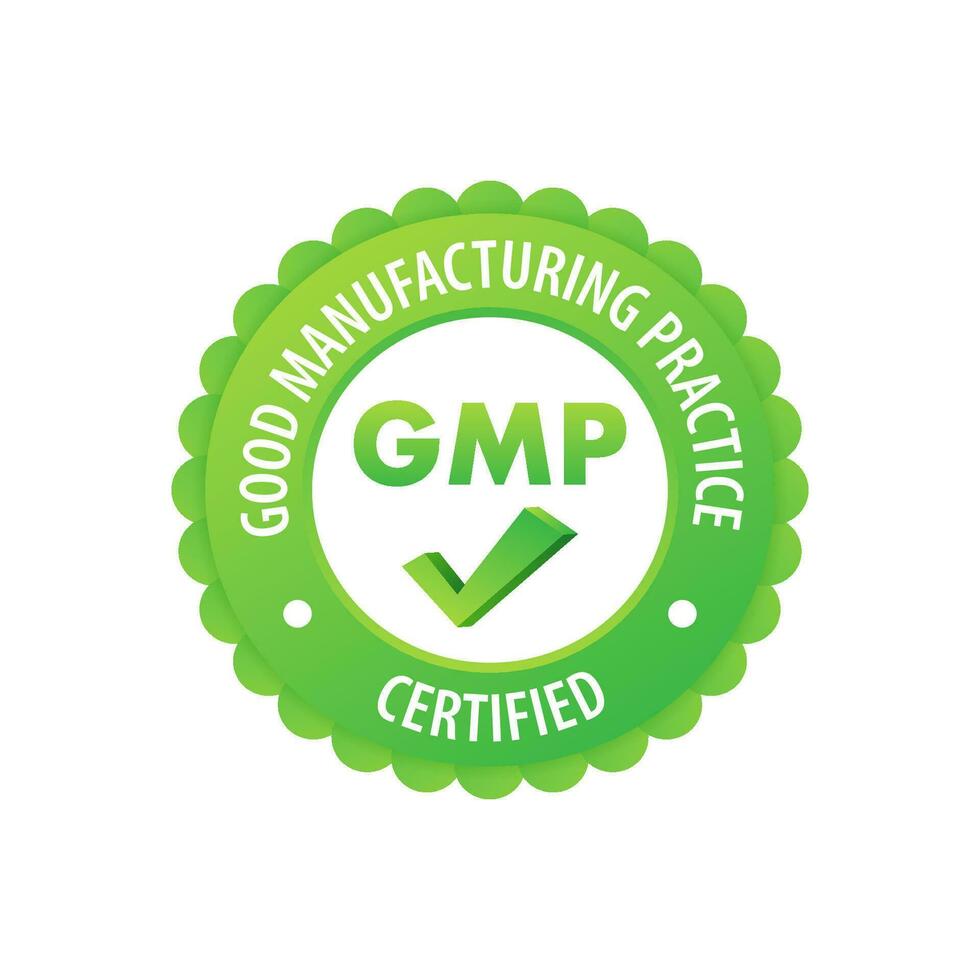 GMP   Good Manufacturing Practice certified round stamp, label. Vector illustration