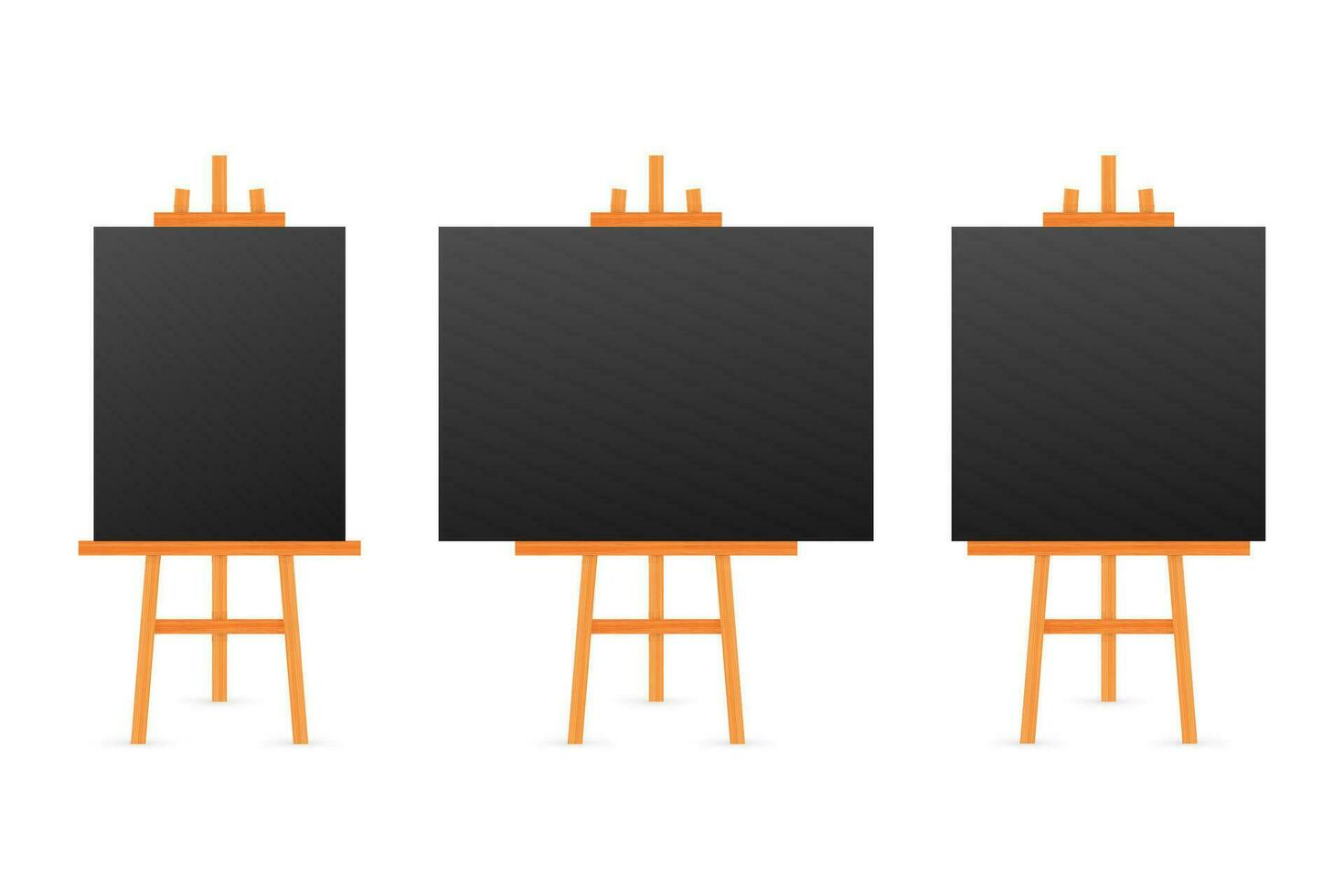 Vector Set of Wooden Brown White Sienna Easels with Mock Up Empty Blank Square Canvases Isolated on Background