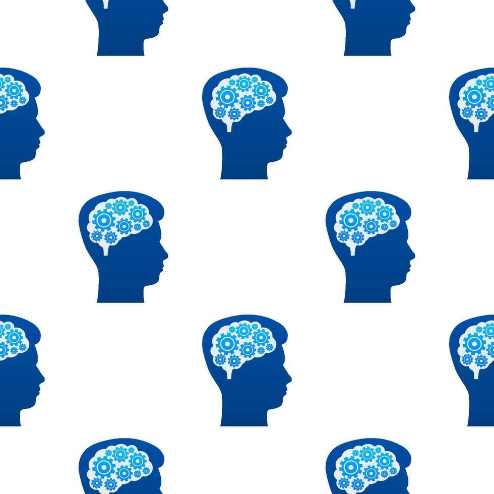 Abstract icon with silhouette man head gears on light background pattern. Mental health concept. Business concept. Isolated vector