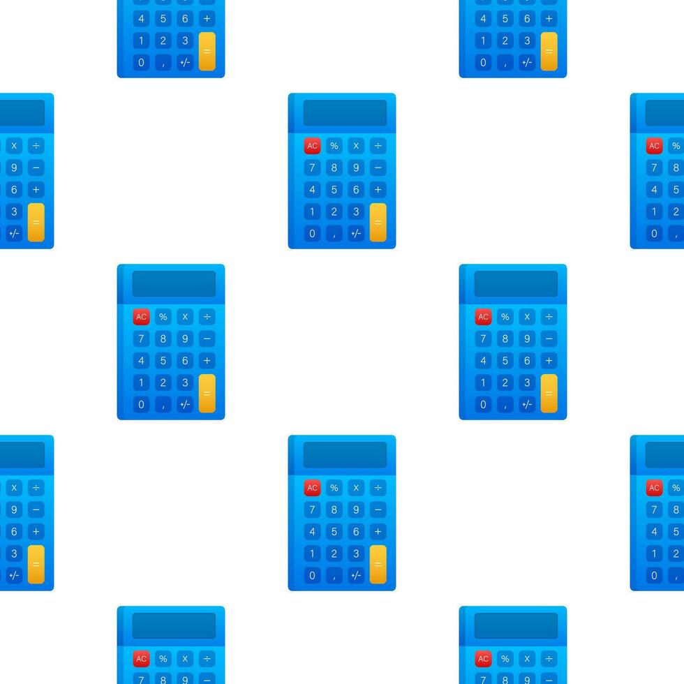 Blue calculator pattern on white background. Modern design. Electronic portable calculator. Vector stock illustration