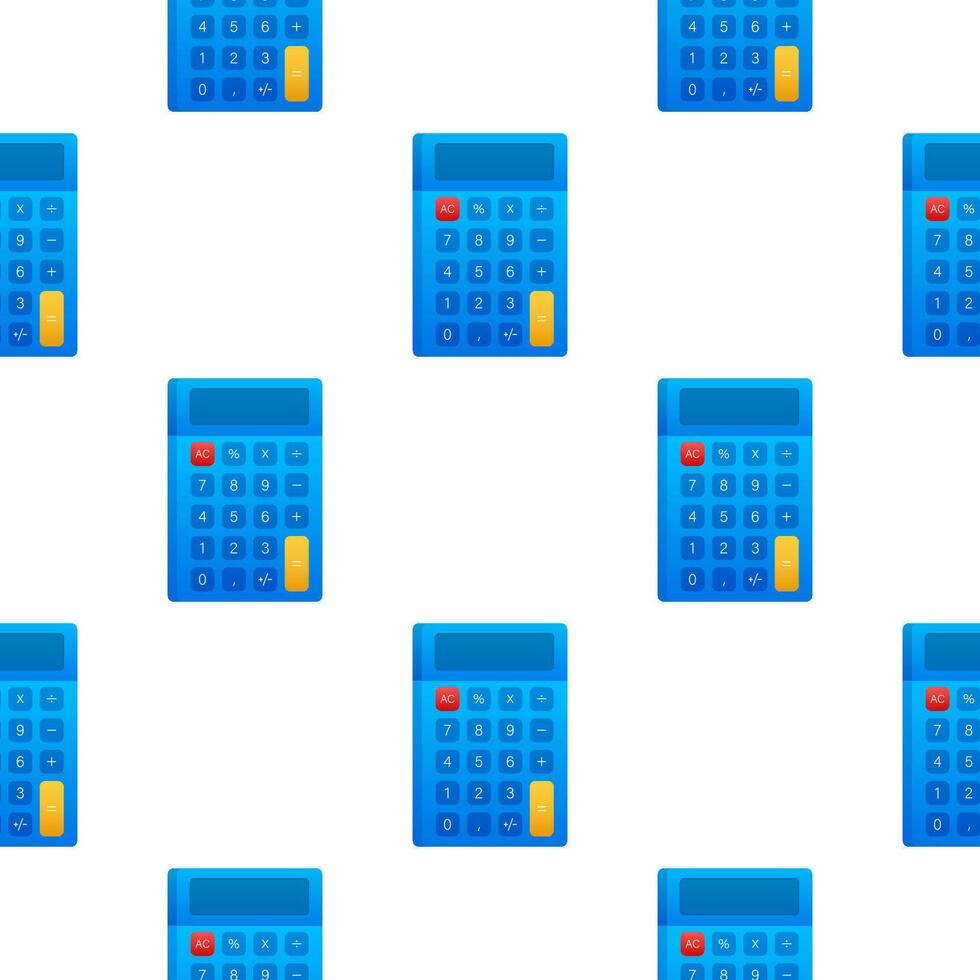 Blue calculator pattern on white background. Modern design. Electronic portable calculator. Vector stock illustration