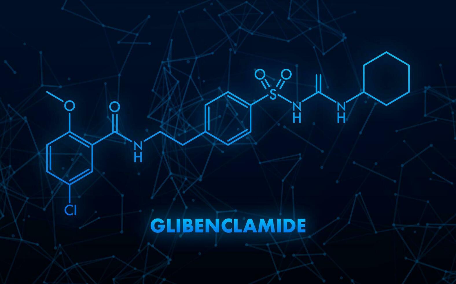 Glibenclamide concept chemical formula icon label, text font vector illustration.