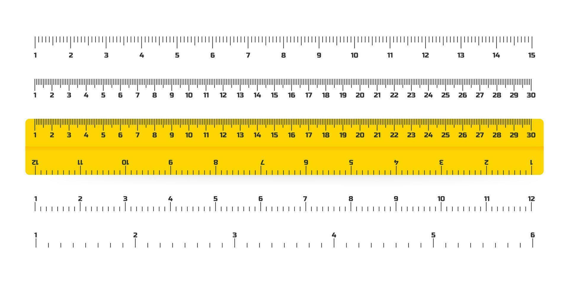 Wooden rulers 30 centimeters with shadows isolated on white. Measuring tool. School supplies. Vector stock illustration
