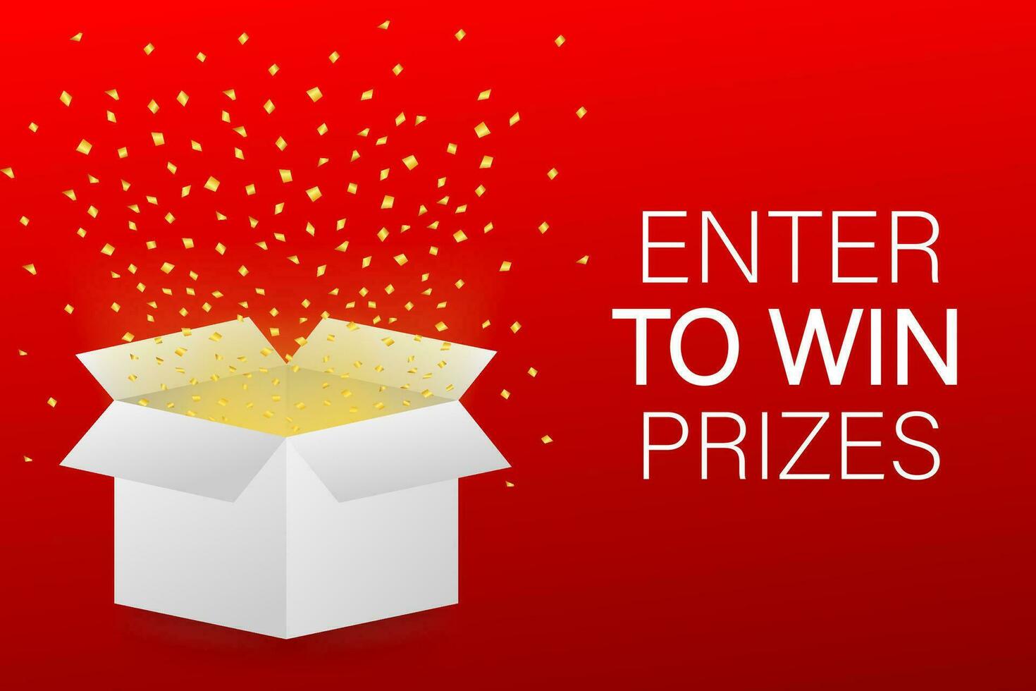 Enter to Win Prizes. Open Red Gift Box and Confetti. Vector stock Illustration