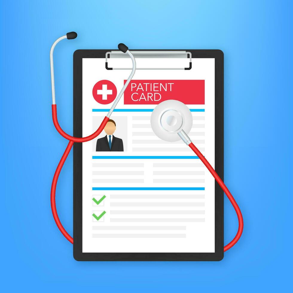 Clipboard in doctors hand. Make notes in patient card. medical report. analysis or prescription concept. Vector illustration.