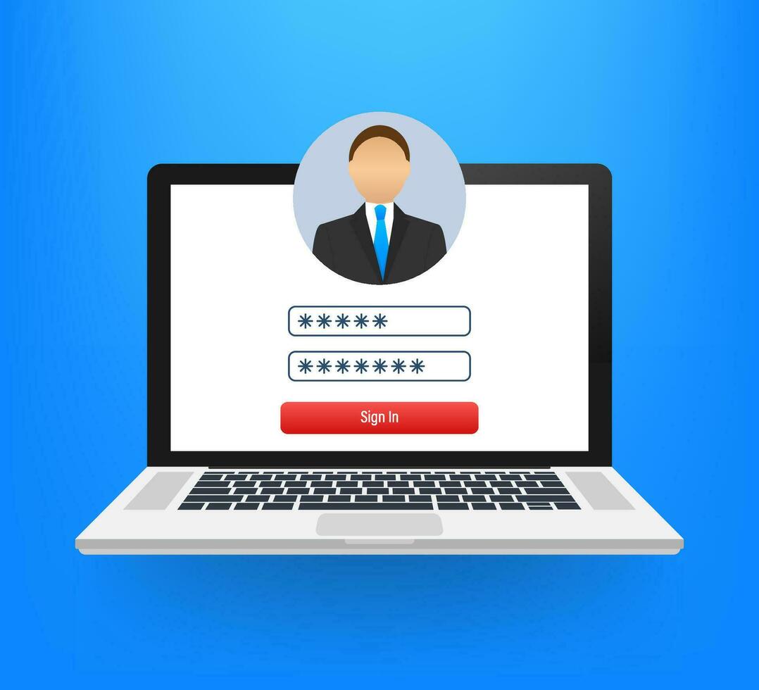 Login page on laptop screen notebook and online login form sign in