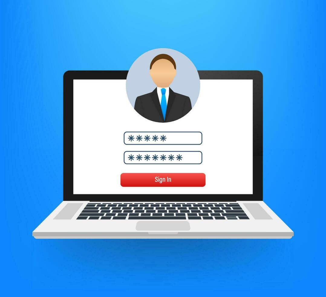 Login page on laptop screen. Notebook and online login form, sign in page. User profile, access to account concepts. Vector illustration
