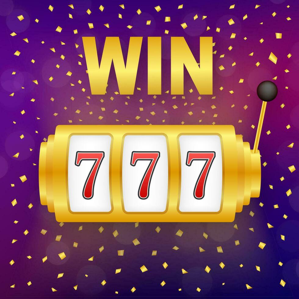 Retro banner for game background design. Winner banner. Slot machine with lucky sevens jackpot. Vector stock illustration