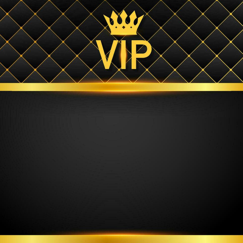 VIP resumen acolchado fondo, diamantes y dorado letras con corona. vector