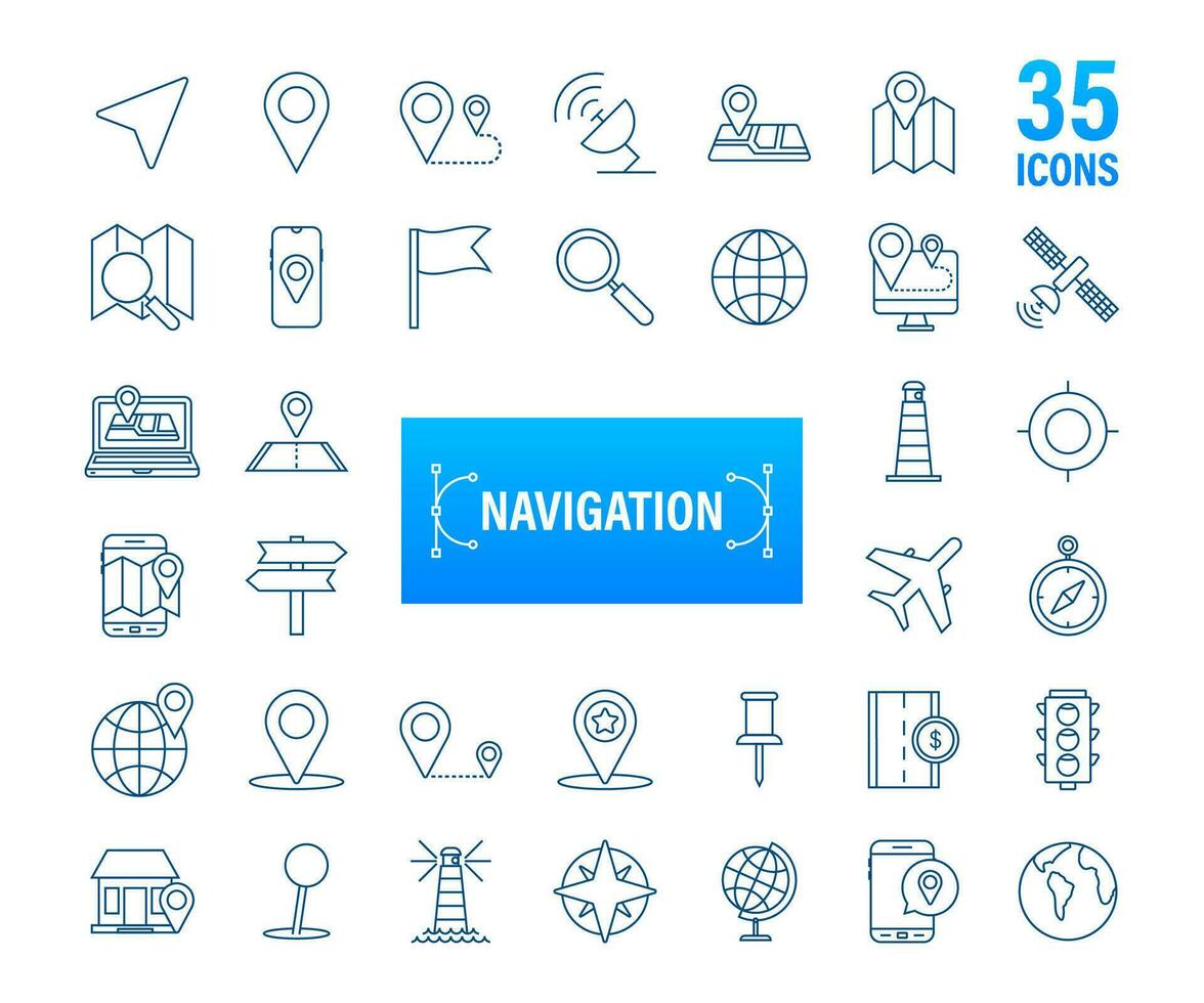 navegación y mapa línea íconos colocar. vector valores ilustración