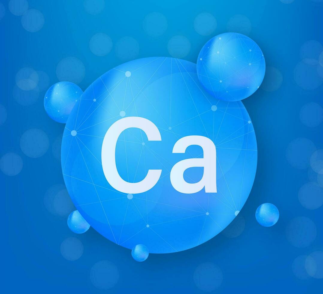 Blue calcium on white background. Calcium mineral. Vector stock illustration.