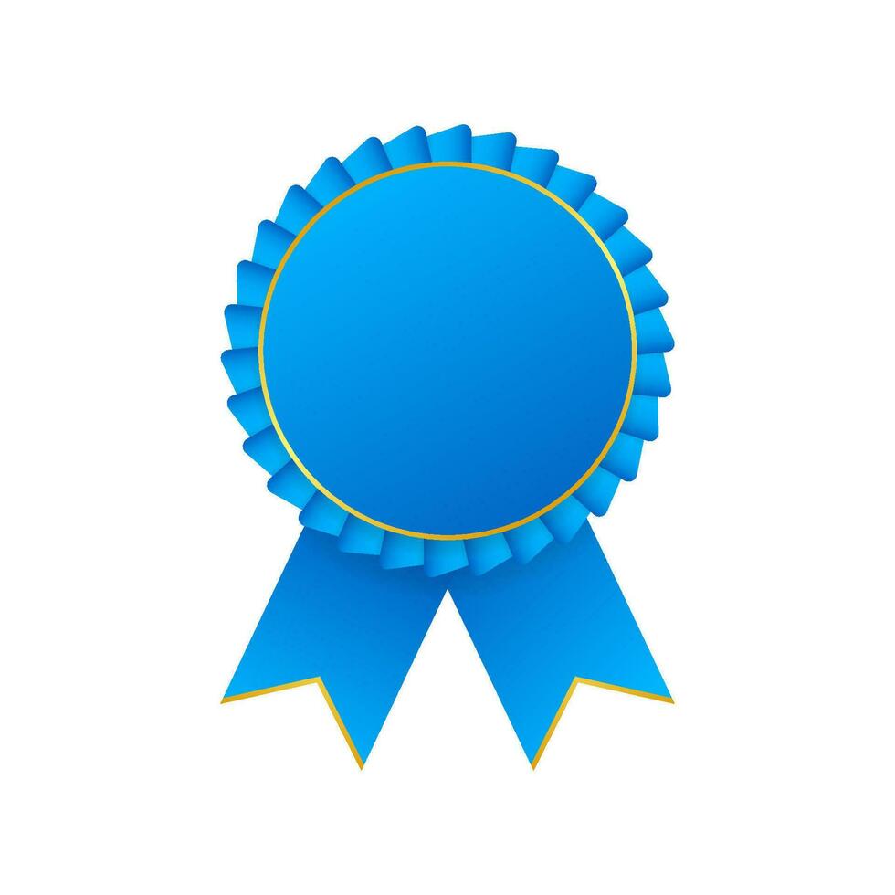 Blue award rosette with ribbon. Vector stock illustration