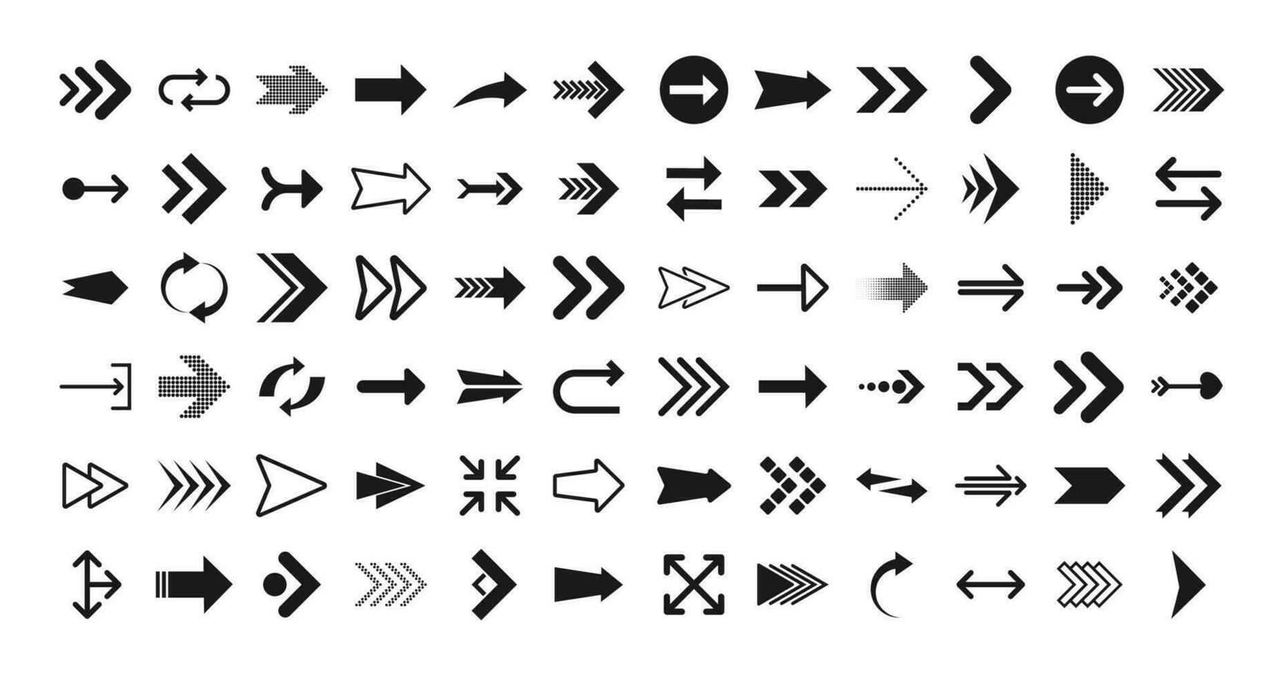 Arrows big black set icons. Arrow icon. Arrows for web design, mobile apps, interface and more. Vector stock illustration