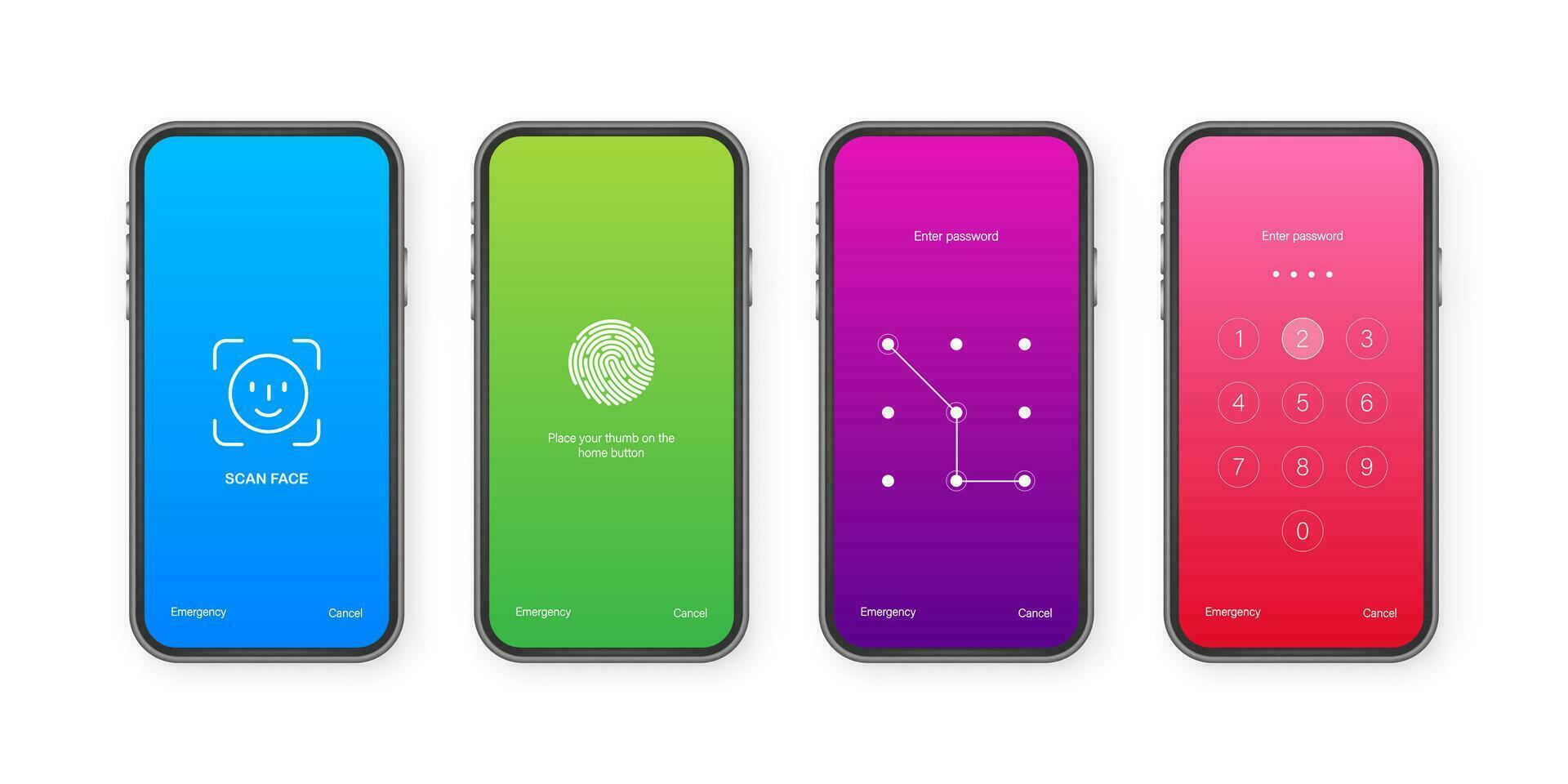 Screen lock authentication password smartphone background template. Illustration of phone ID recognition screenlock password or lockscreen passcode numbers display vector