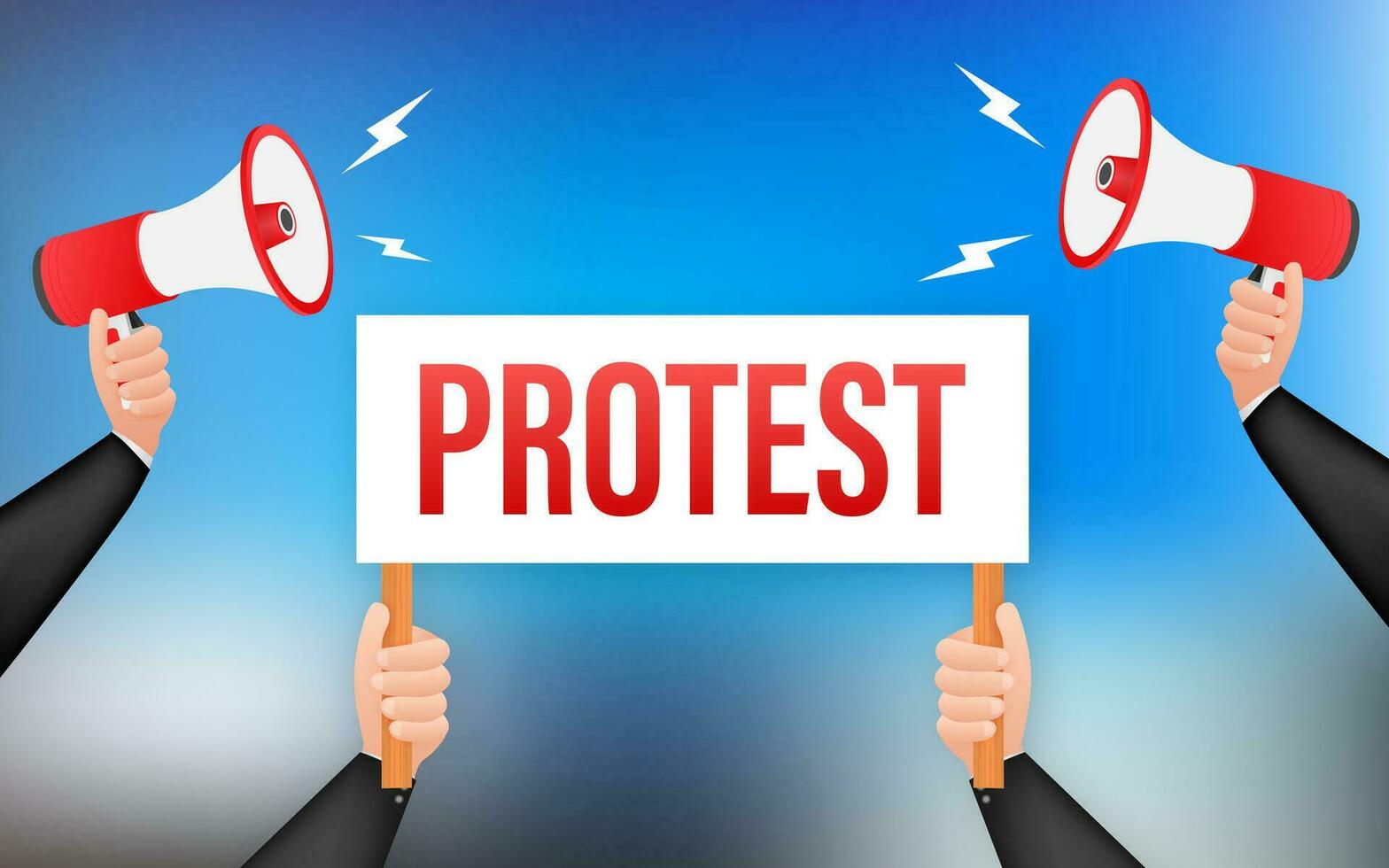 Protesters hands holding protest signs. Vector stock illustration