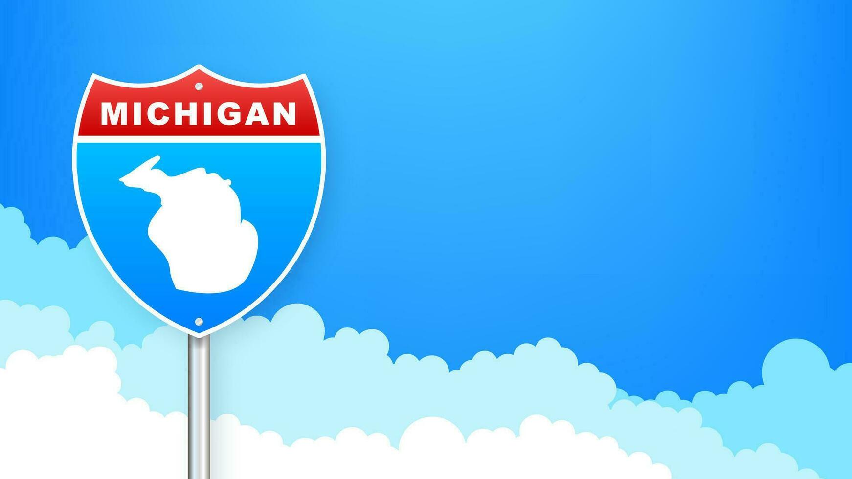 Michigan mapa en la carretera signo. Bienvenido a estado de Michigan. vector ilustración