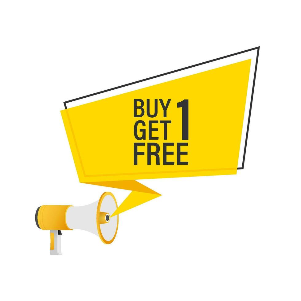 Megaphone Hand, business concept with text Buy 1 Get 1 Free. Sale tag. Vector stock illustration