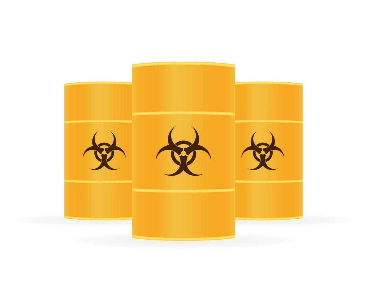 Barrels of biohazard waste, Radioactive waste on white background. Vector illustration.