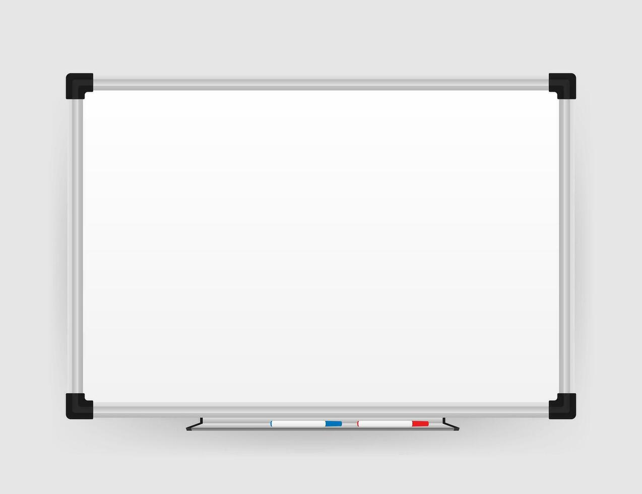Realistic office Whiteboard. Empty whiteboard with marker pens. Vector stock illustration