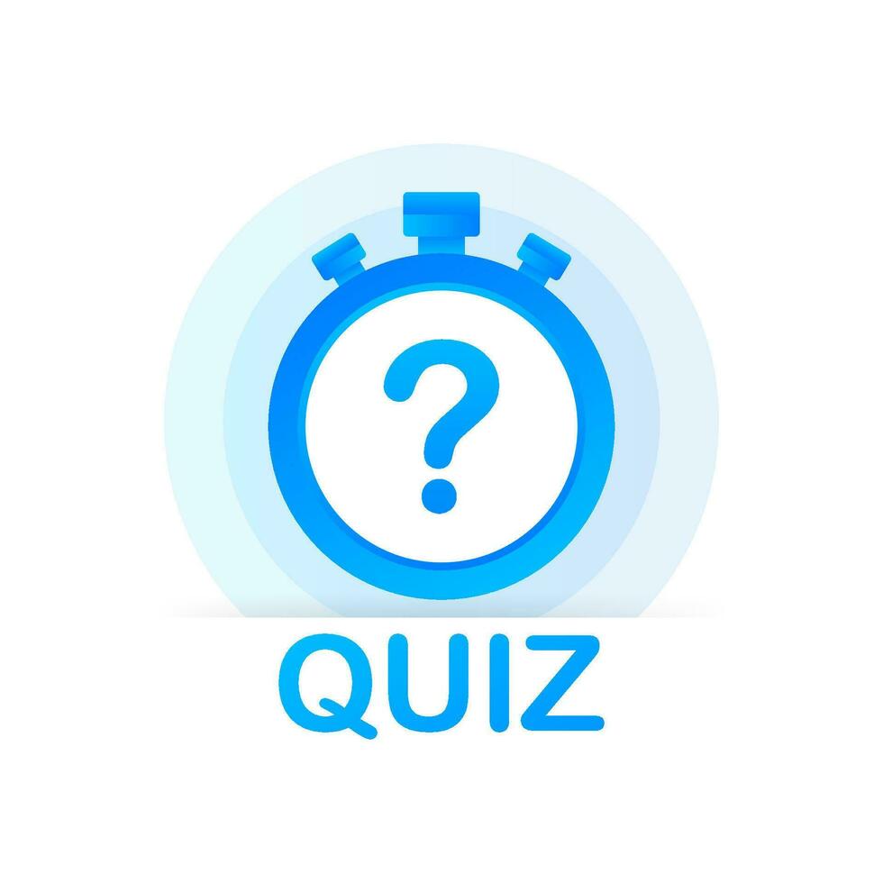 Quiz logo with clock, concept of questionnaire show sing, quiz button, question competition. Vector stock illustration