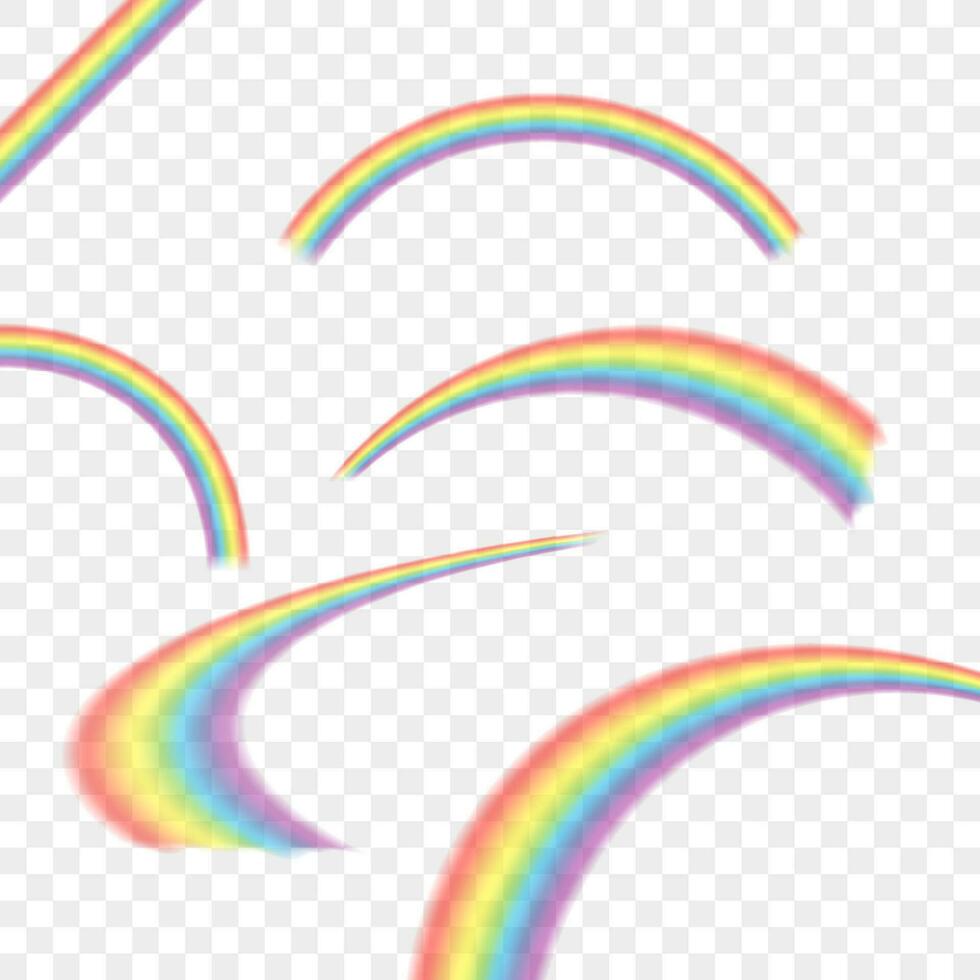 Rainbows in different shape realistic set on transparent. Vector illustration.