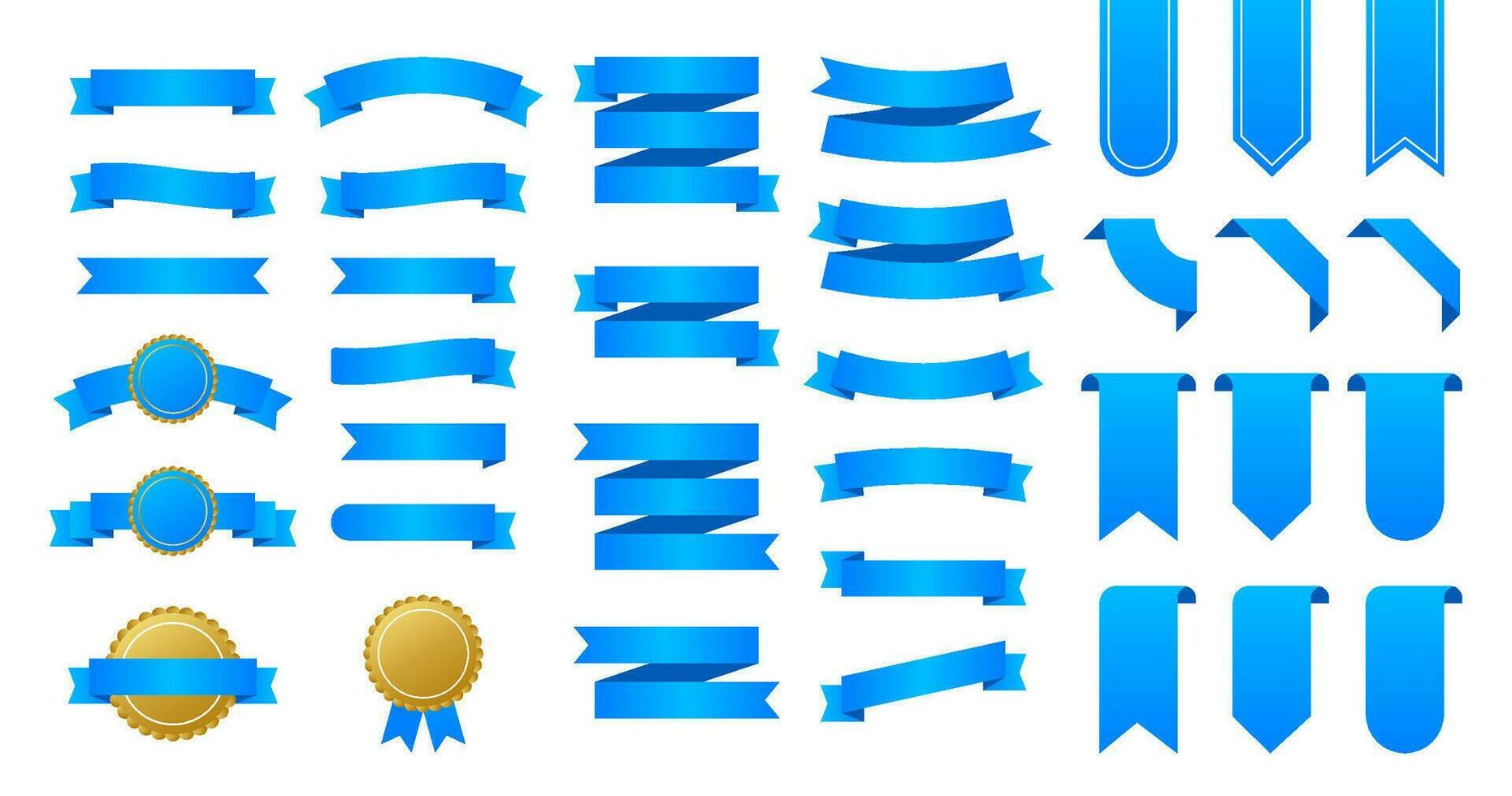 Blue ribbons banners. Set of ribbons. Vector illustration.