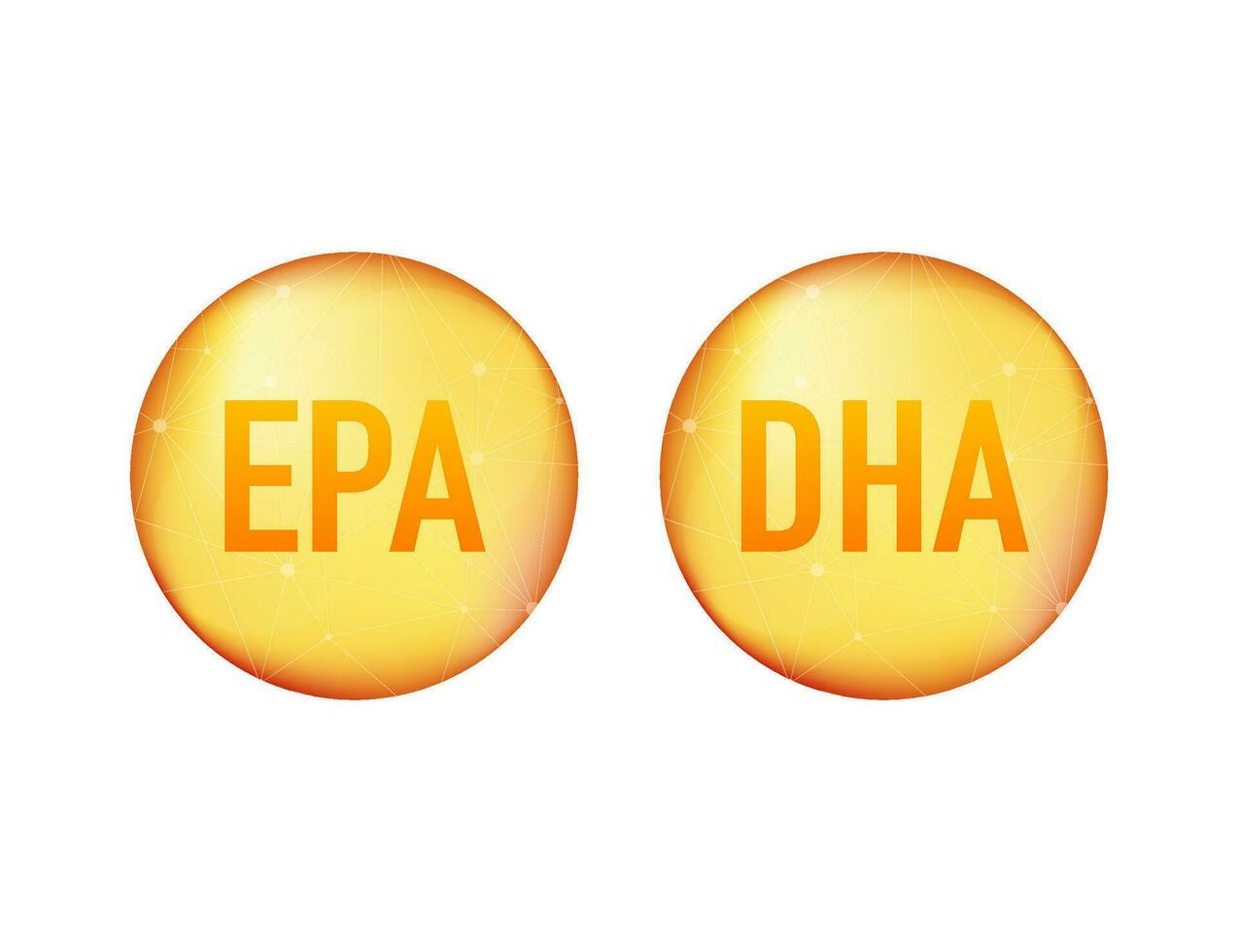 EPA, DHA Vector Drops Set. Omega Three. Organic Vitamin. Vector stock illustration.