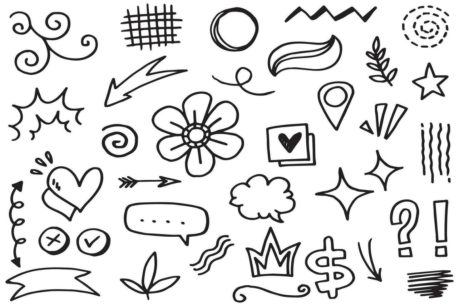 Doodle lines, Arrows, circles and curves vector.hand drawn design elements isolated on white background for infographic. vector illustration.