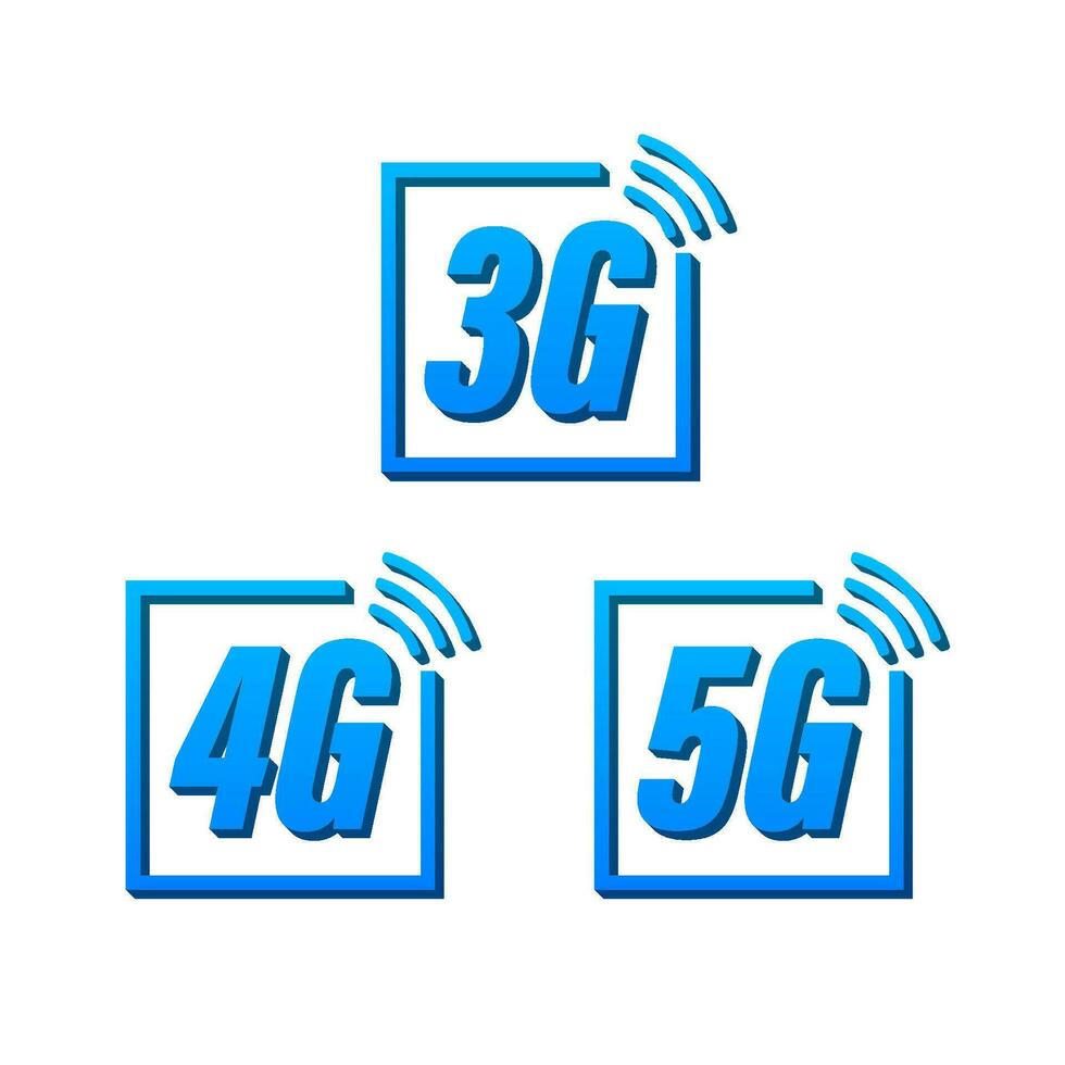 5G, 4G, 3G symbol set isolated on background, mobile communication technology and smartphone network. Vector stock illustration