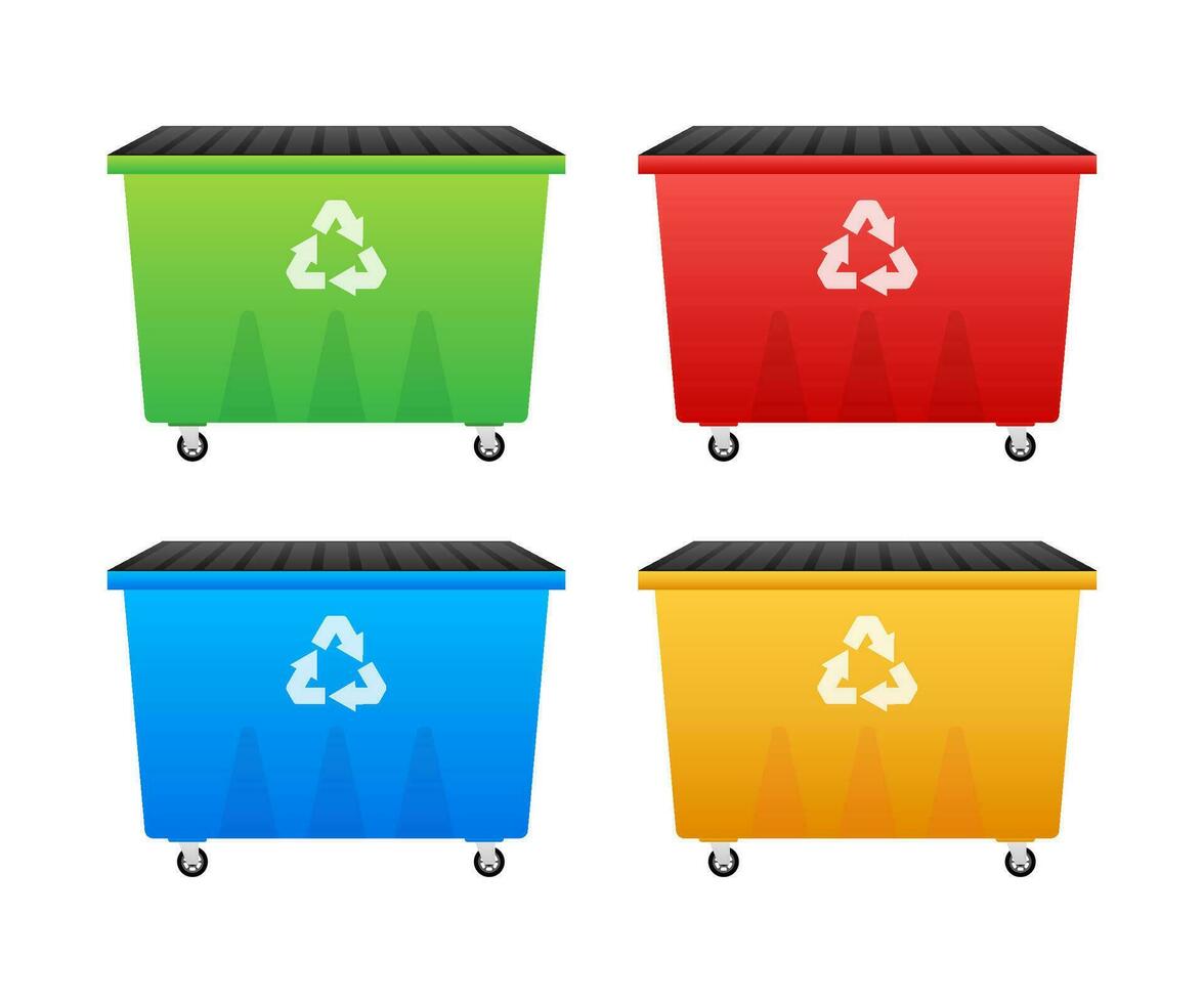 Recycling garbage dumpster, wheelie trash bin. Vector stock illustration