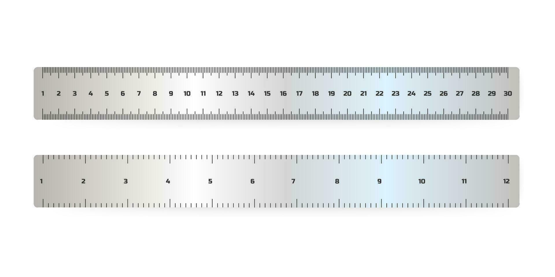 Realistic metal ruler measuring scale. Vector markup for 15 inches